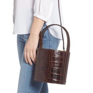 STAUD Bissett Bucket Brown Croc-Embossed Bag
